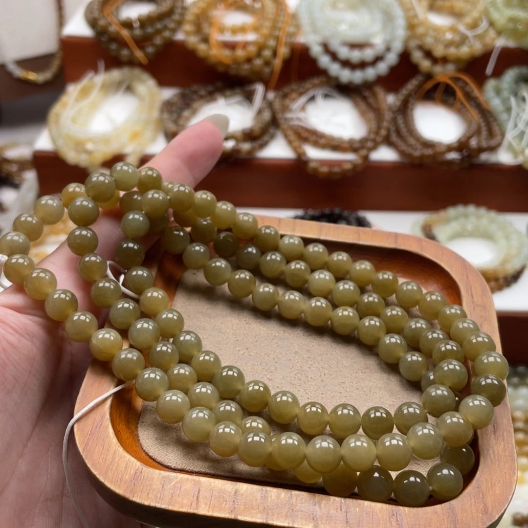 和田玉未镶嵌毛衣链珠串8mm
