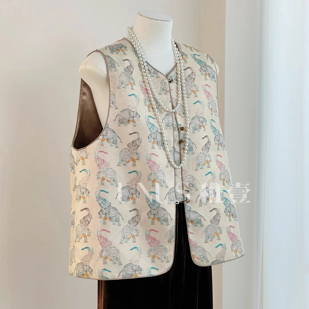 UNUS稚壹 吉祥大象织锦提花国风唐装品质马甲时尚百搭时髦新中式