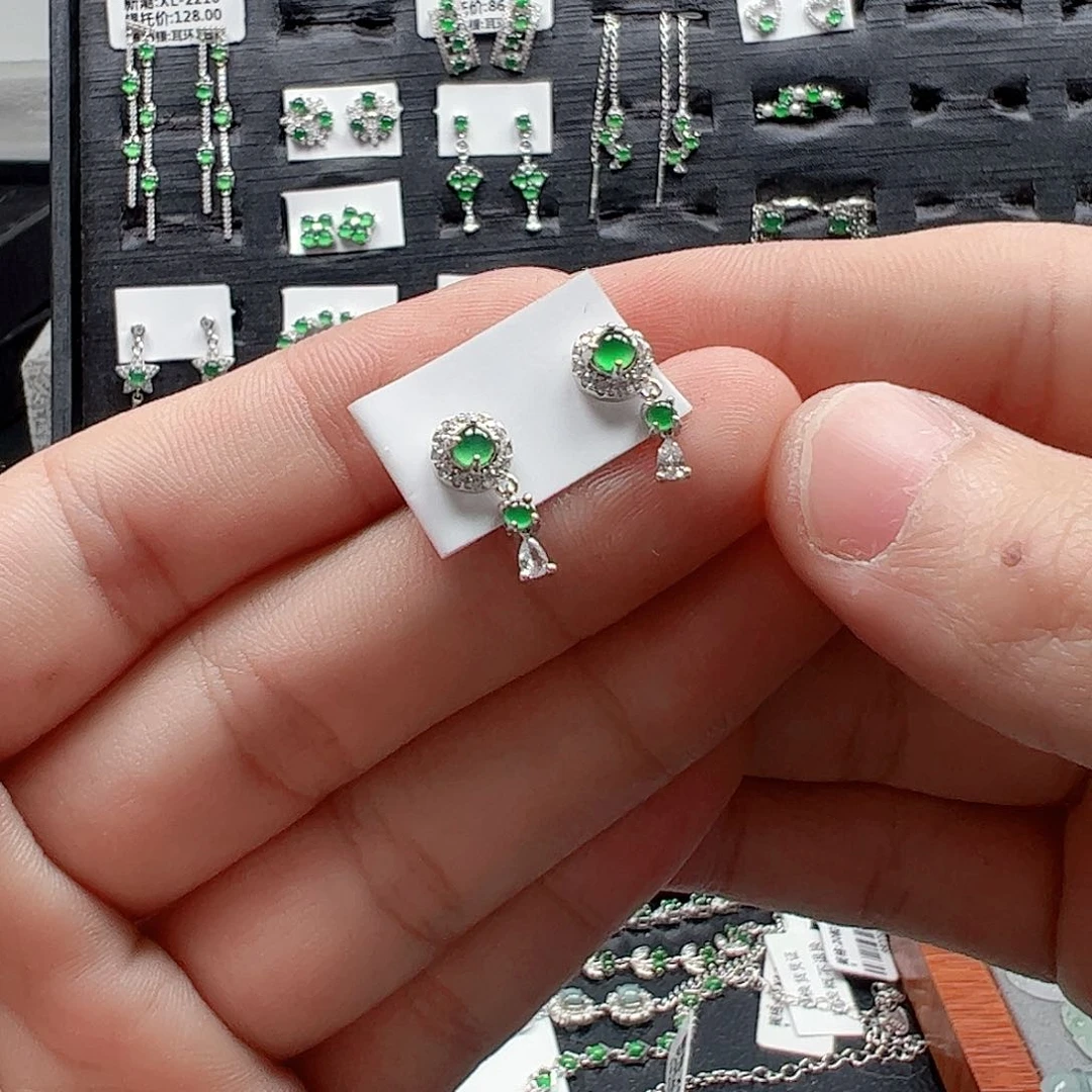 翡翠手链银S925镶嵌晨**7天然翡翠A货