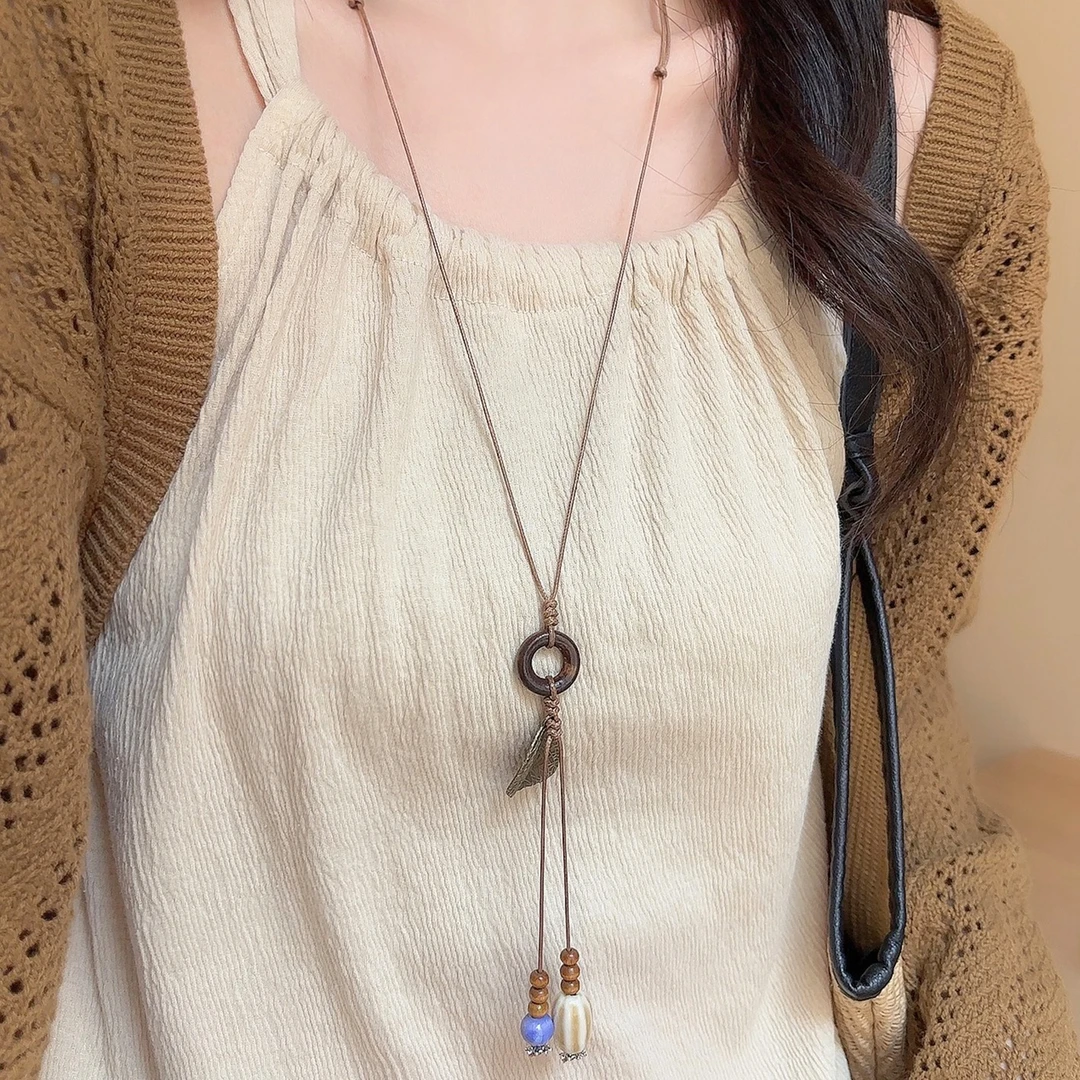 槐叶扶疏~民族风树叶长款项链女波西米亚衣服配饰复古百搭毛衣链
