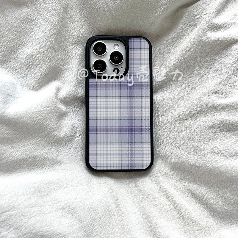 新款韩系ins风紫色条纹适用苹果16手机壳15Pro手机壳14高级13小众