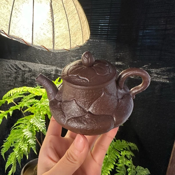 粗陶复古莲花莲子茶壶家用单壶老岩泥手工过滤壶