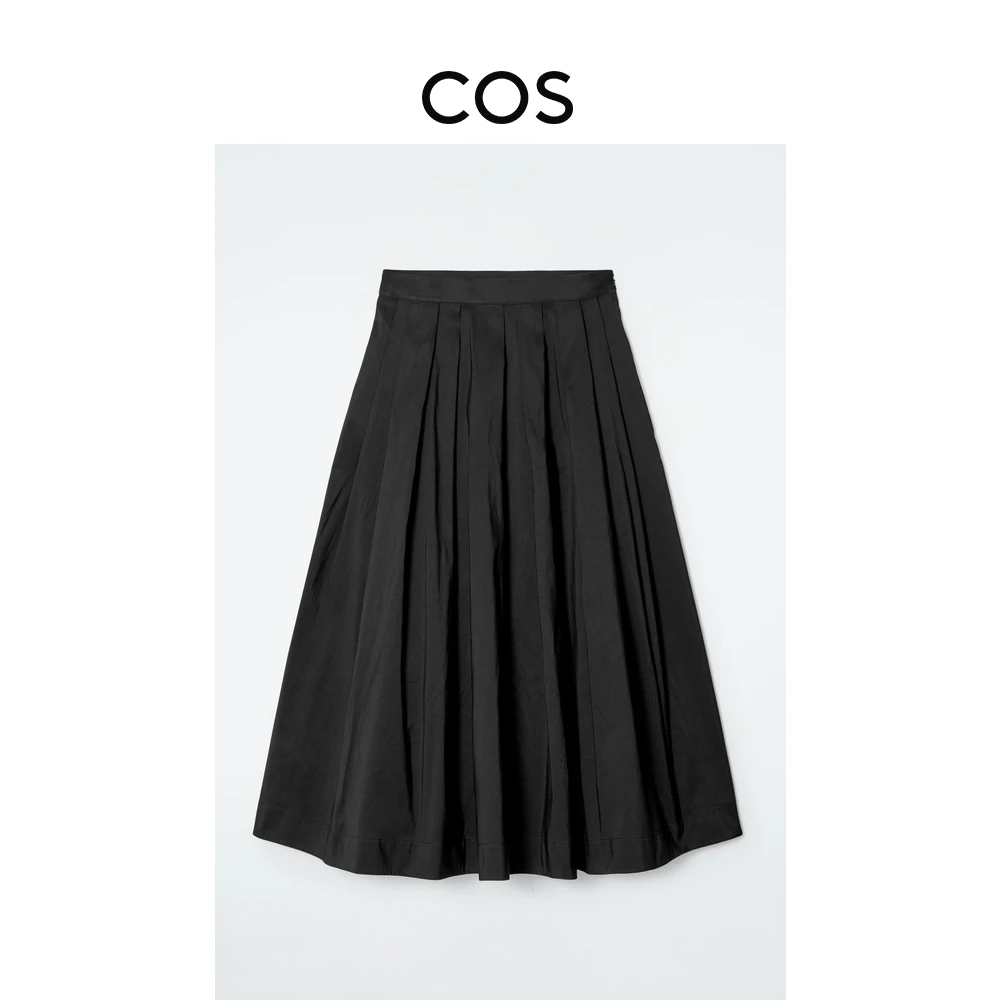 COS女装 休闲版型A字百褶中长裙黑色2025春季新品1251541001