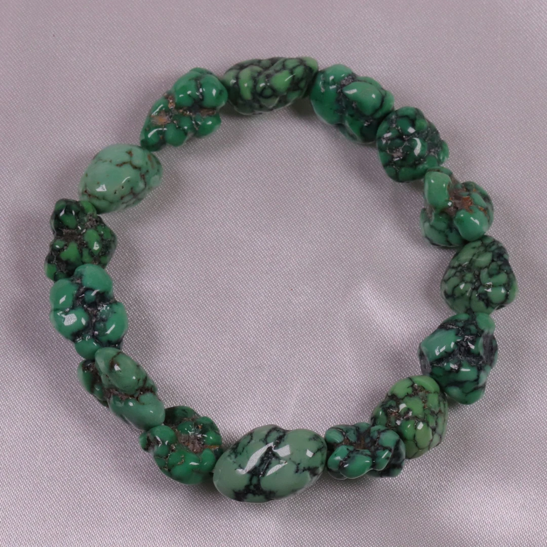 天然原矿绿松石高瓷精品随型手串