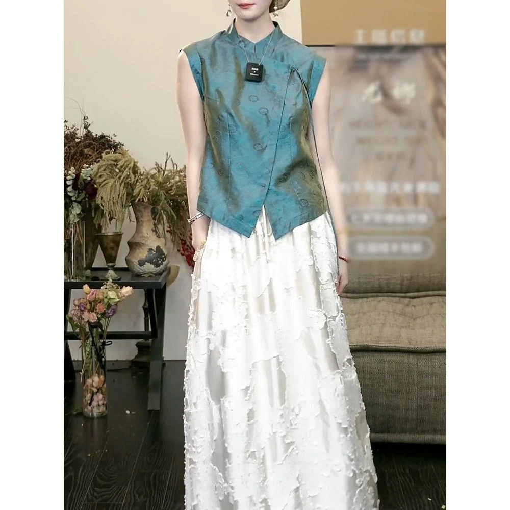 时尚好看名媛风裙套装2025夏季新款高档提花短袖洋气衬衫+半身裙