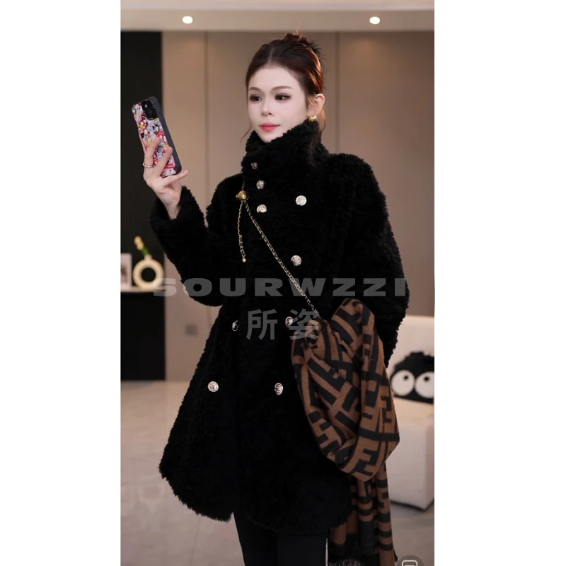 SOURWZZI/所姿新款冬季双排扣时尚休闲宽松女士羊毛外套SZ-25518