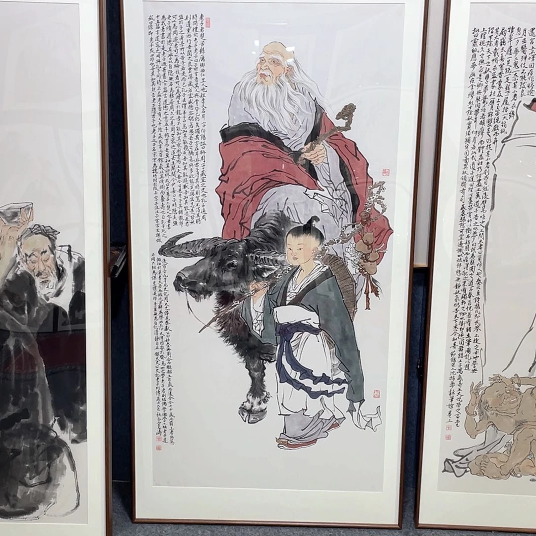 电***国画手绘画作品带框