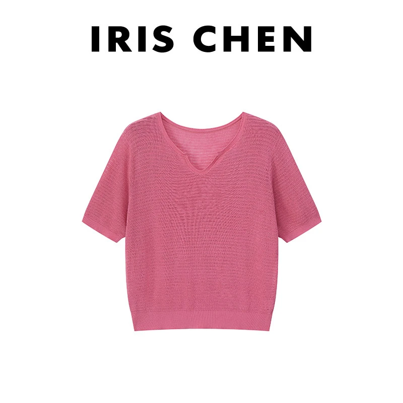 IRIS CHEN 燕尾 2025春夏莱赛尔天丝亚麻透气针织短袖25SY289