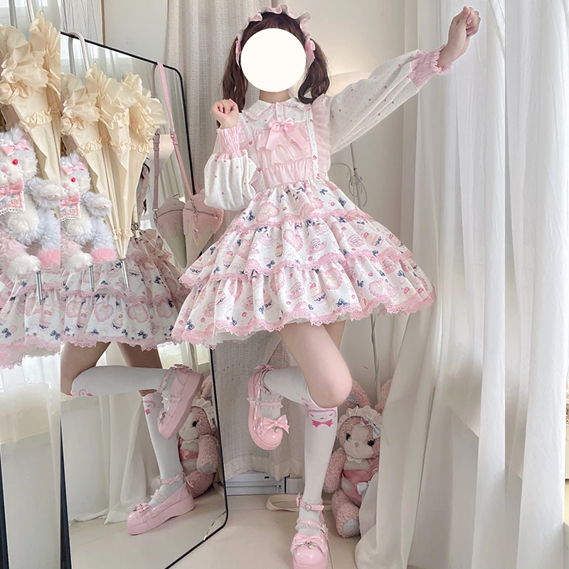 秋季新品--  樱桃生日熊  三段式少女可爱Lolita吊带裙JSK裙子