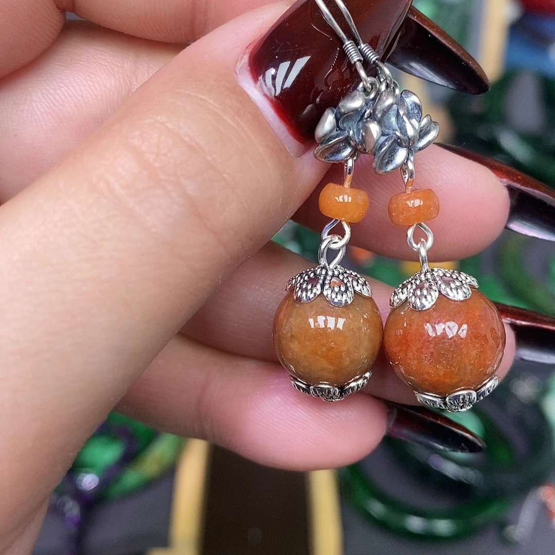 银S925镶嵌翡翠耳饰漂亮美眉