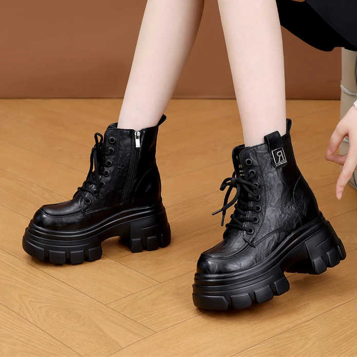 10CM厚底增高马丁靴女2025冬季新款时尚百搭显瘦小个子高跟短靴子