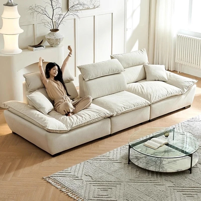 中古奶油风帆船沙发客厅小户型家用可调节坐深可拆洗直排布艺沙发