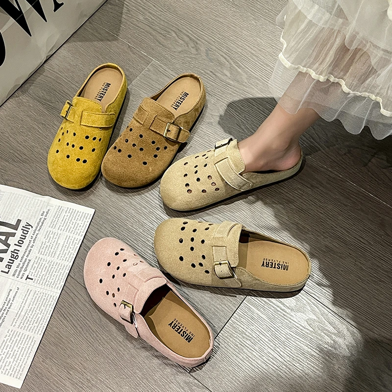 包头半拖鞋女外穿2025夏季新款厚底增高勃肯鞋一脚蹬休闲洞洞凉拖