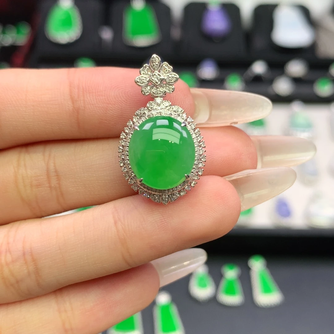 翡翠18K金镶嵌吊坠(不含链)
