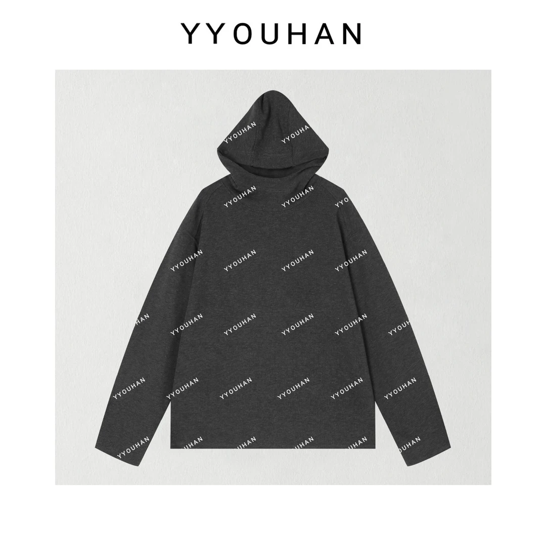 YYOUHAN 2025新款【量子灰】小众设计肌理感打底连帽帽衫 2508C4750