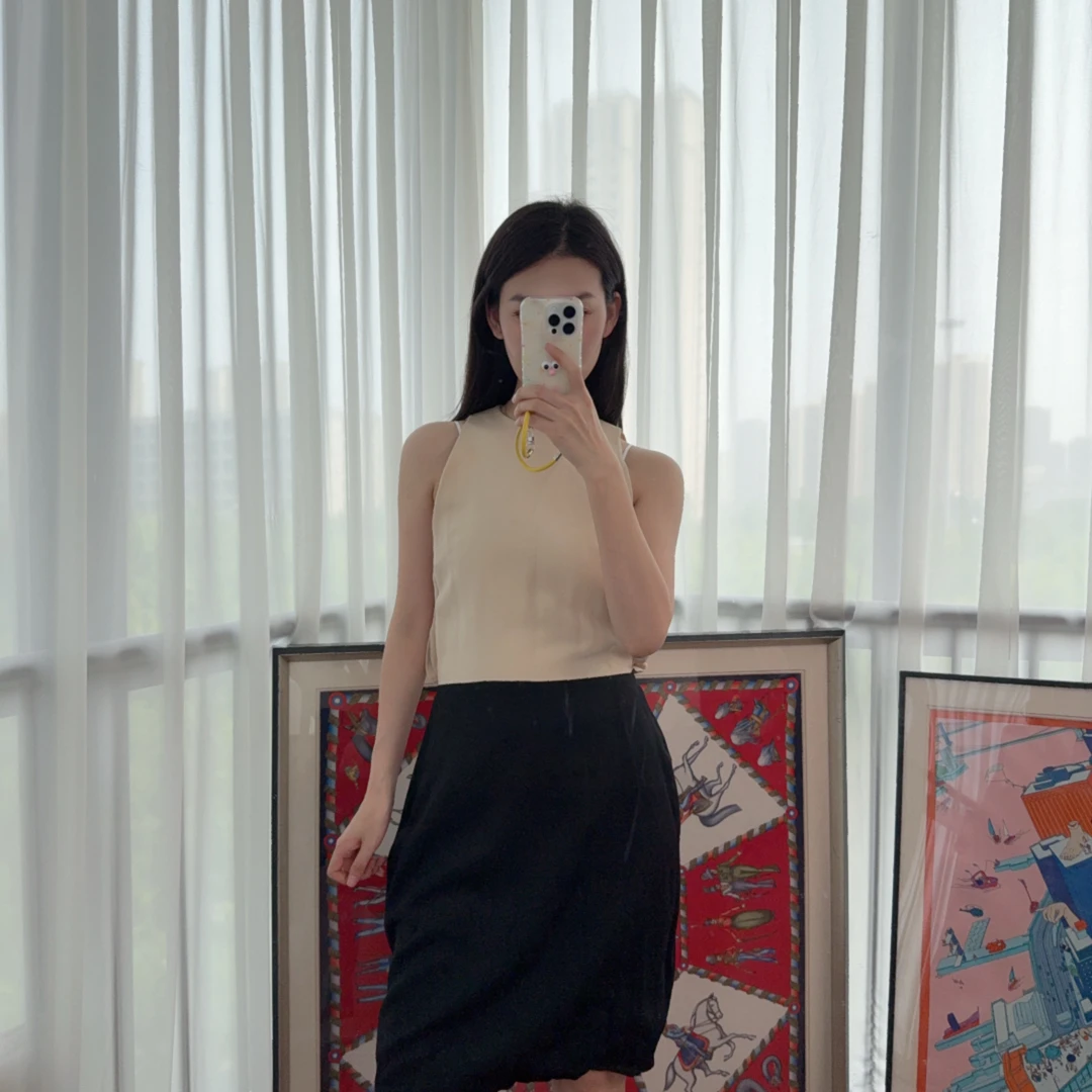 95新 Celine/思琳 麦殿/连衣裙黑色拼米色/250401LJYZX04