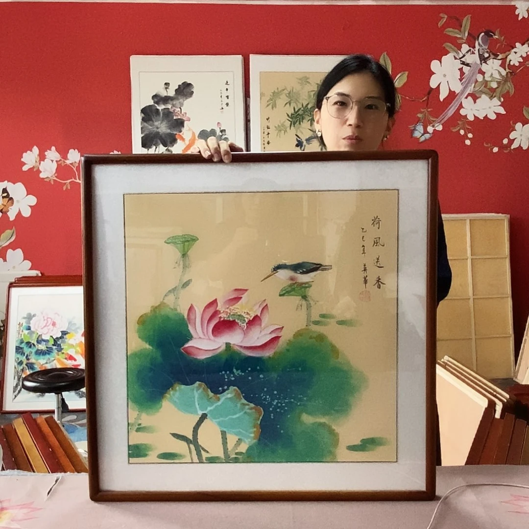 国画手写手绘带框包邮国画作品62✖️62