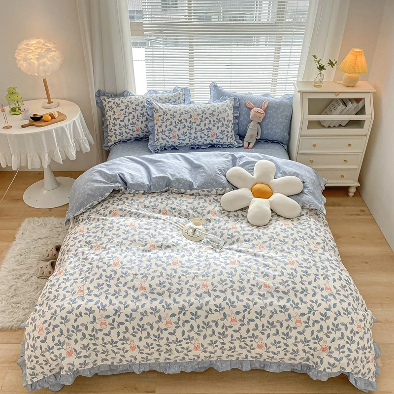 韩版花边四件套纯棉公主风床单被套全棉床上用品四件套南通家纺
