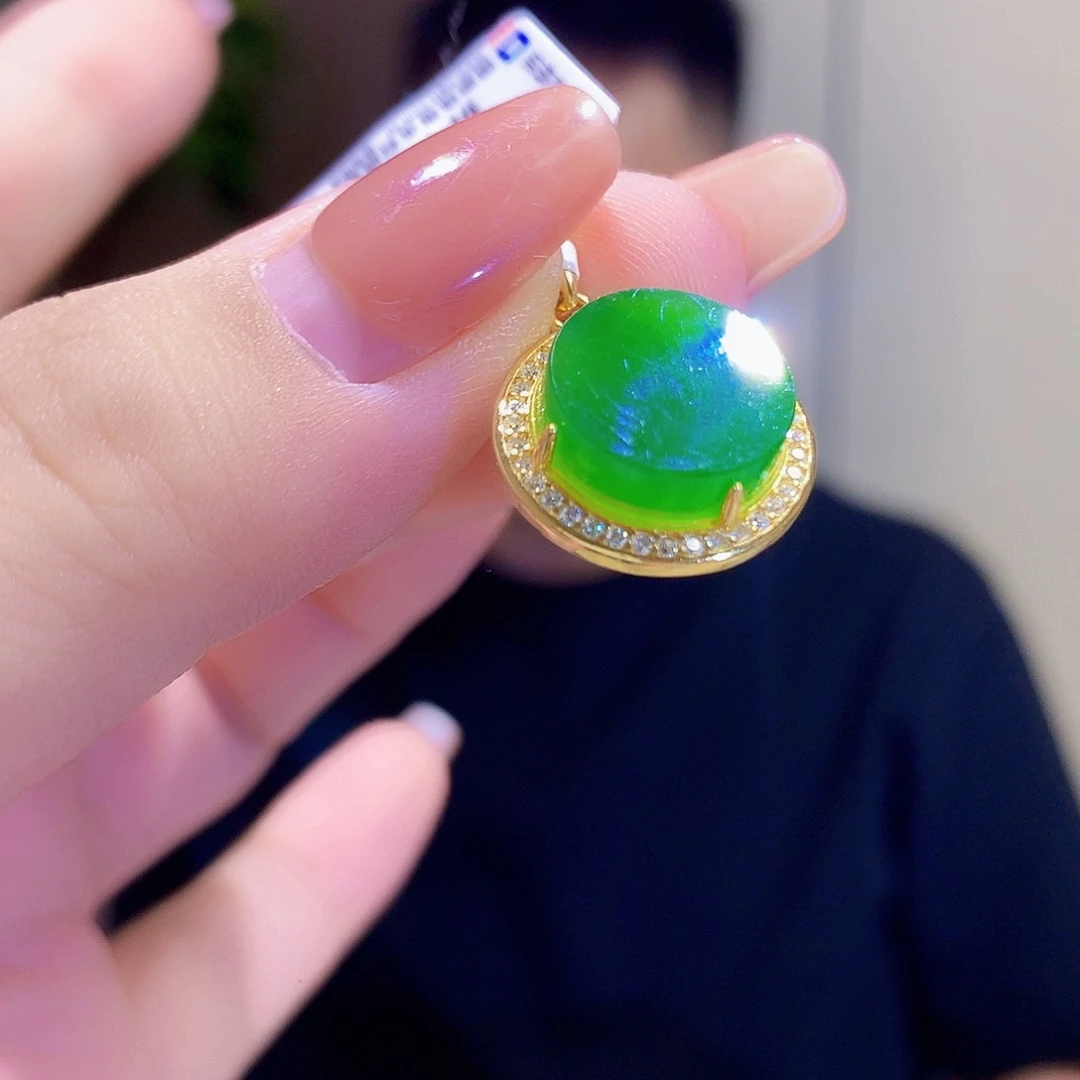 和田玉（碧玉）银S925镀金镶嵌颈饰