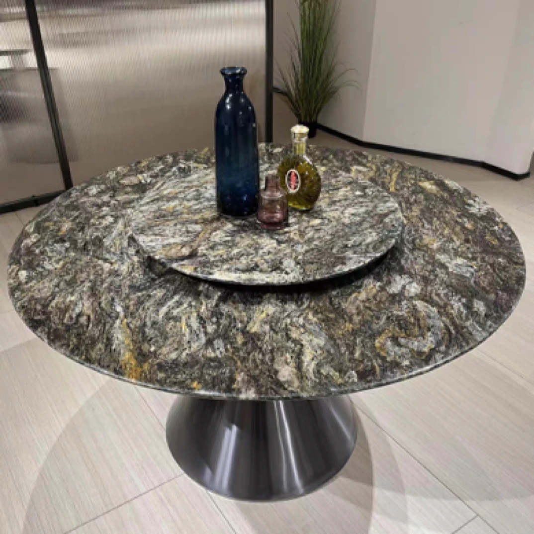 巴西进口铂金钻天然奢石餐桌长方形轻奢大理石别墅设计师圆桌定制