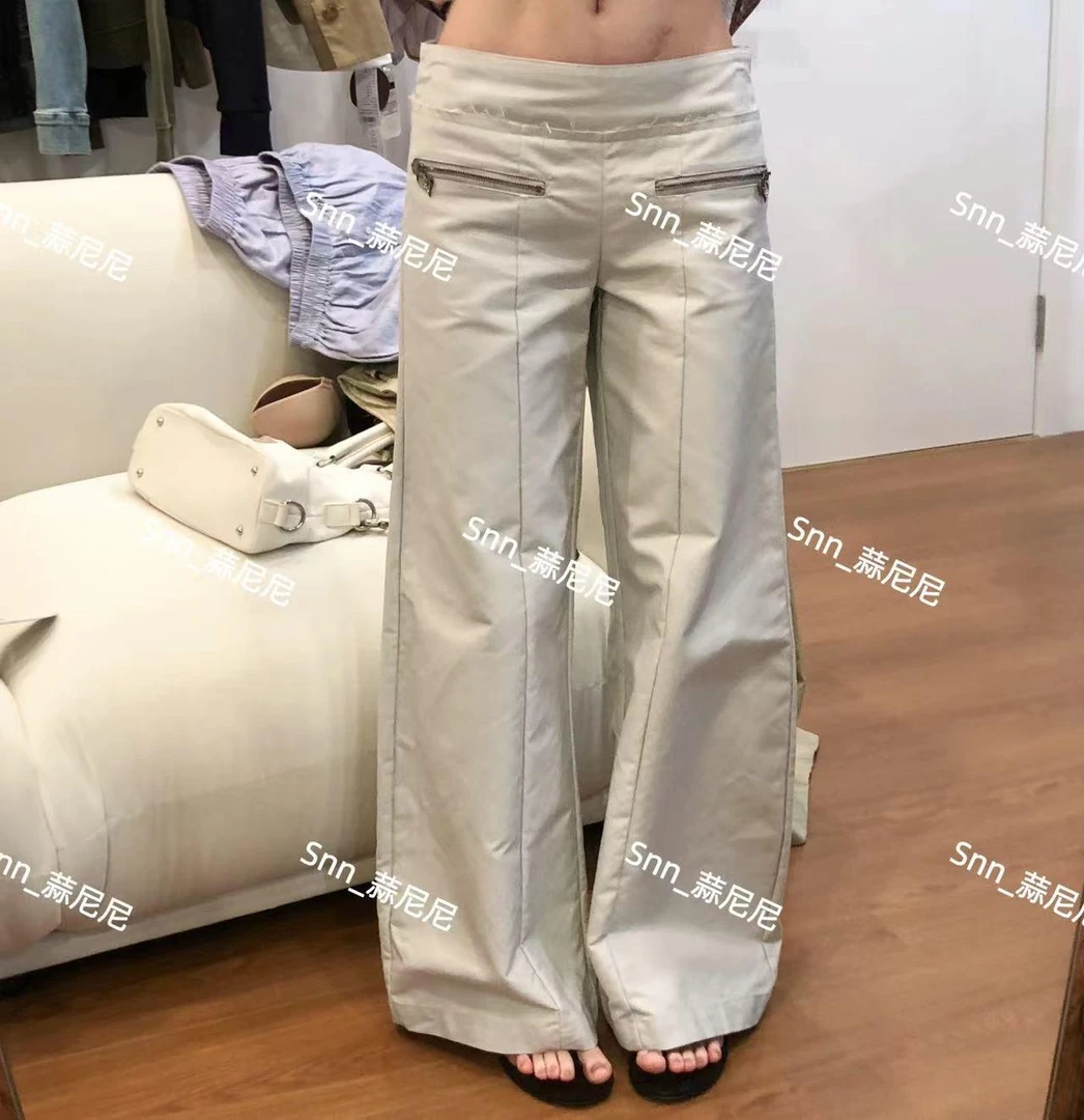 低腰纯棉阔腿裤休闲裤喇叭弯刀裤千禧风很辣很显比例31225
