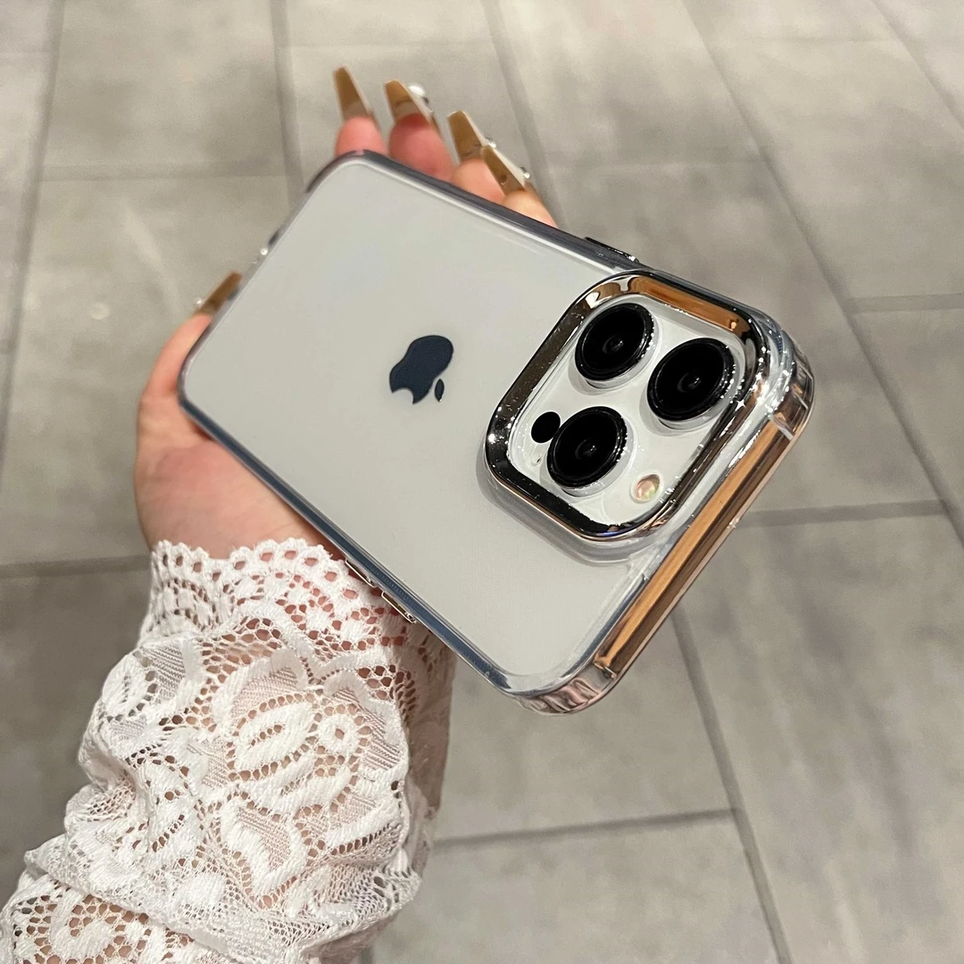 适用苹果15Promax手机壳iPhone17高透小米电镀金属框华为VIVO软壳