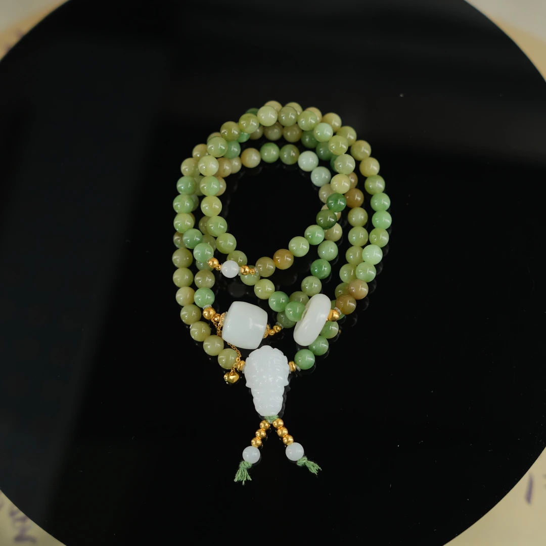 青彩-新疆黑羊洞和田玉18K金手串1