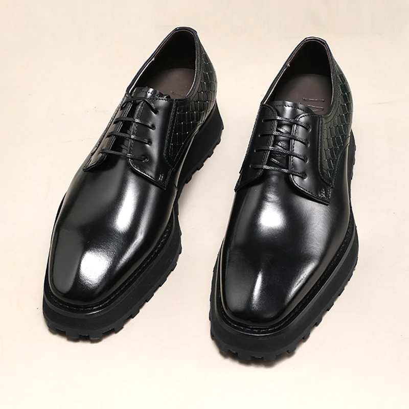 高端英伦风商务正装皮鞋男士真皮透气德比鞋厚底头层牛皮男鞋结婚