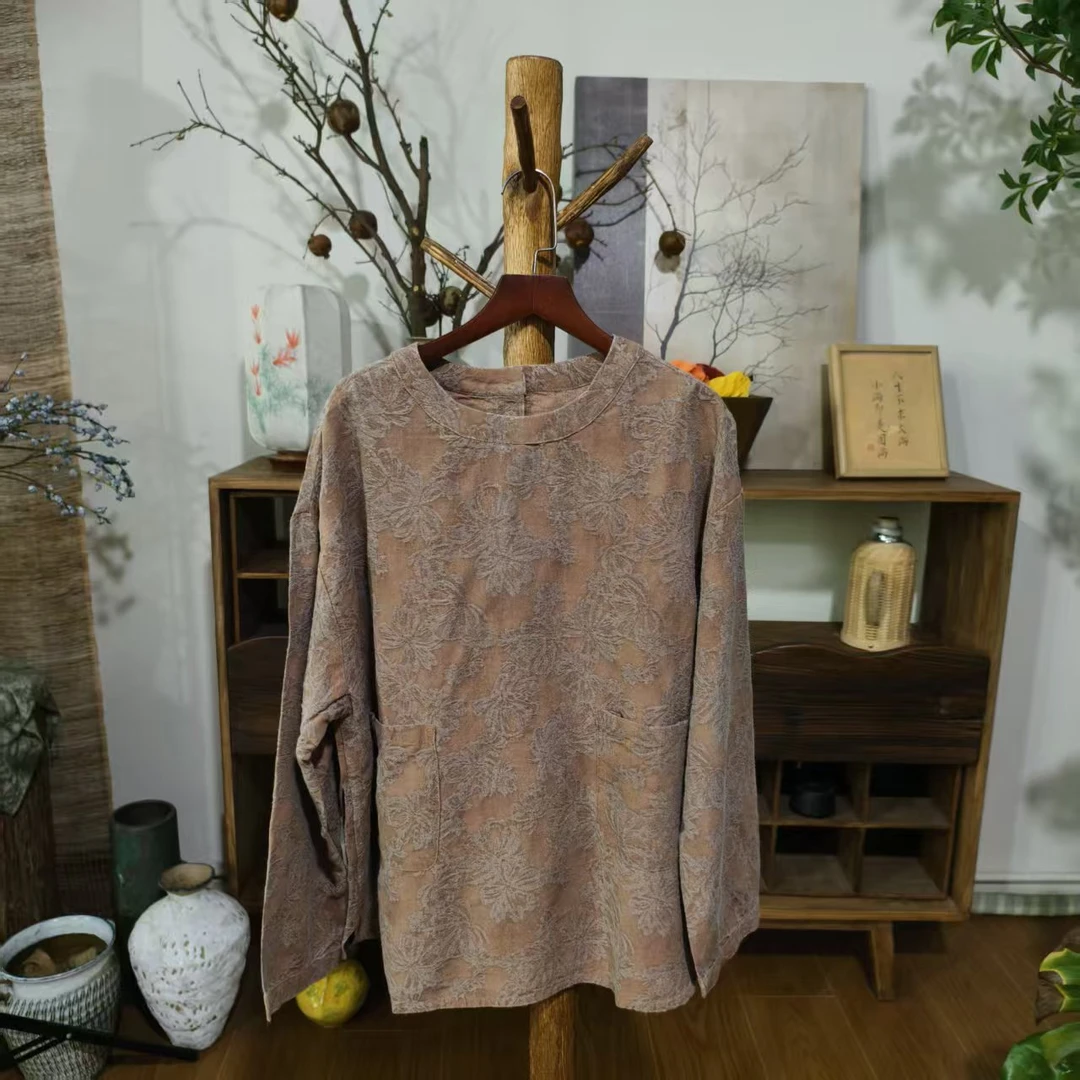 【大梅子推荐】设计款亚麻提花上衣MQ3033