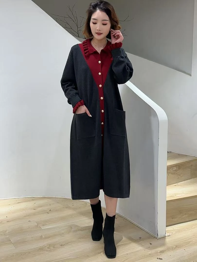 1212 双拼色百搭显瘦针织连衣裙