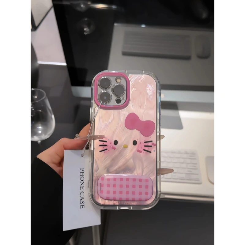 格纹腮红kt适用苹果16promax手机壳iPhone15泡芙华为mate60女小米