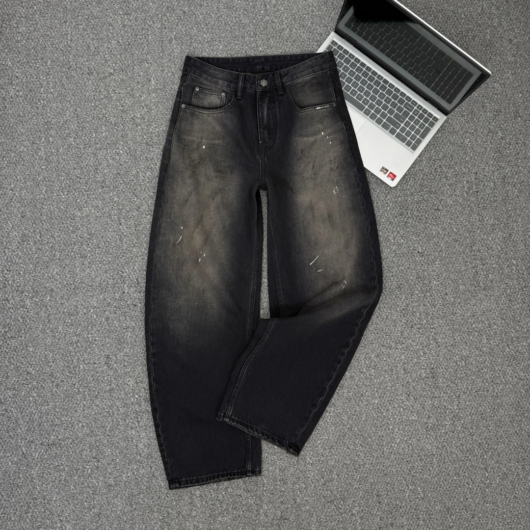 秋季男款洗水怀旧弯刀裤喷墨工艺高街款无弹tbr2025年男款牛仔裤