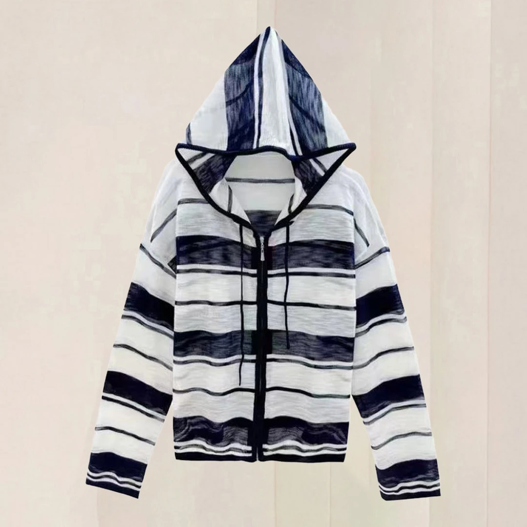 连帽防晒针织夏季薄款拉链短外套防晒服港风欧美风1