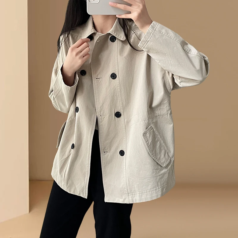 英伦风双排扣别致收腰风衣女2026春秋新款气质翻领小个子百搭外套