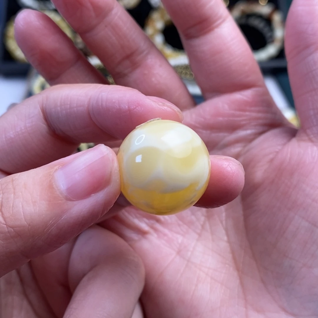 裸石蜜蜡未镶嵌黄白花圆珠单珠21.3