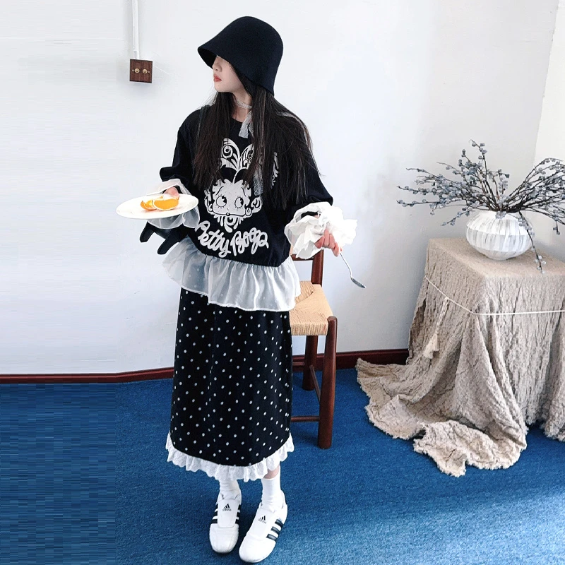 【毛妈潮牌】女童春季时髦花边裙套装2025新款韩版中大童时髦两件套