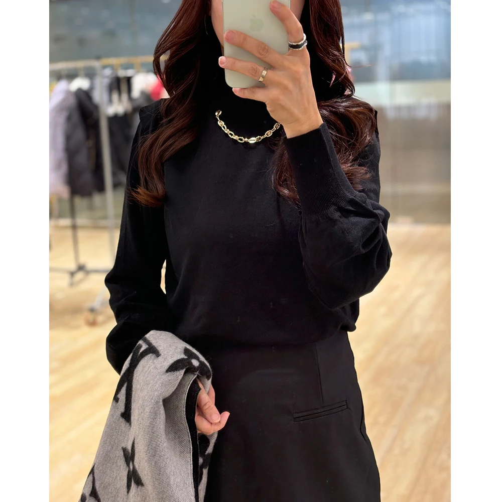 2024秋冬新款 羊毛打底衫长袖圆领纯色保暖T恤女