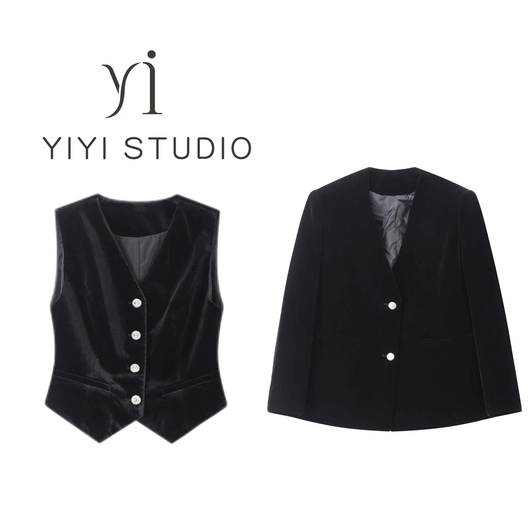 【黑金巴曼】<宠粉内购会>丝绒设计感无袖马甲无领型羽绒西装外套