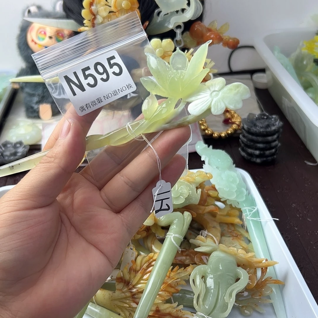 合金蛇纹石玉发饰初**茶