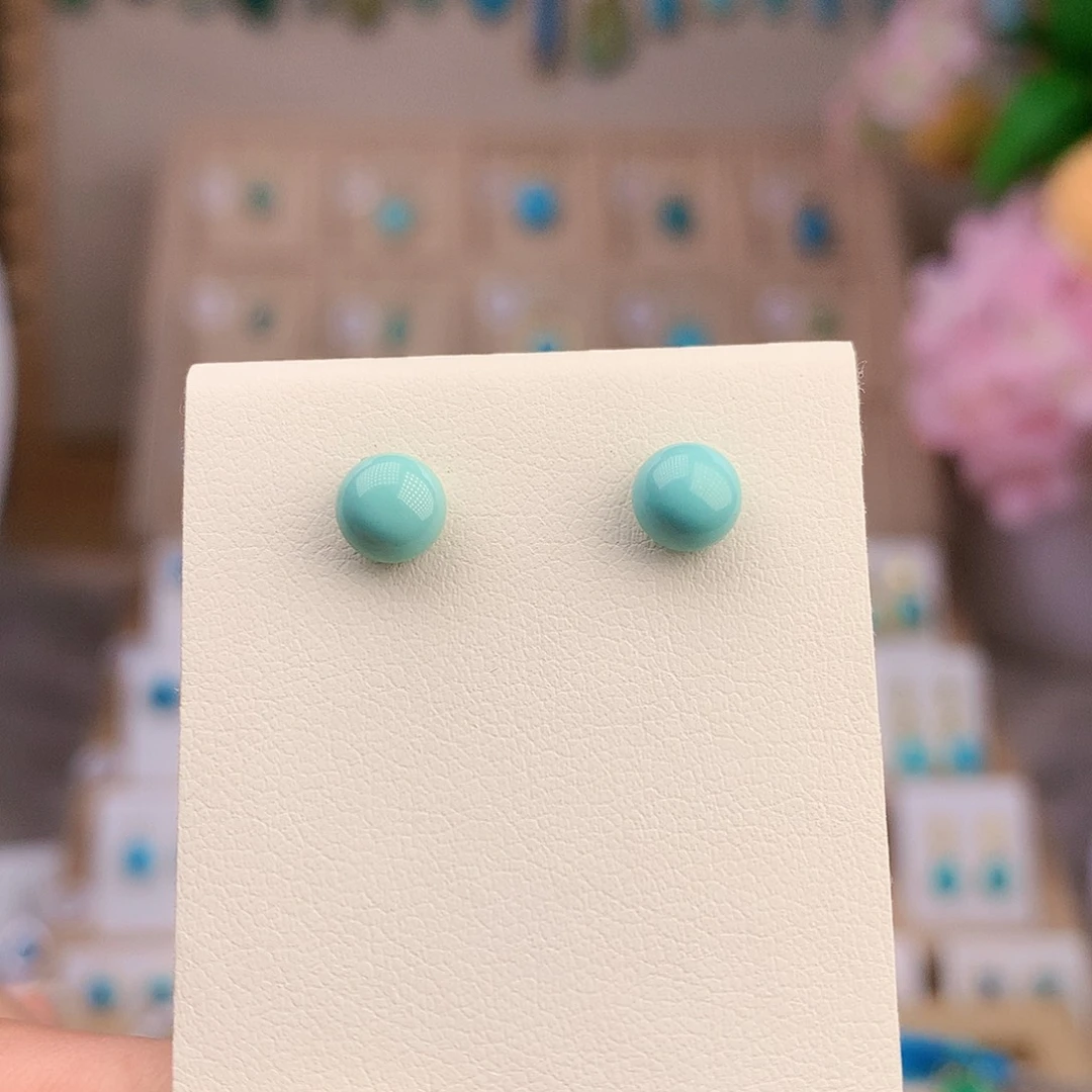 银S925镶嵌绿松石耳饰