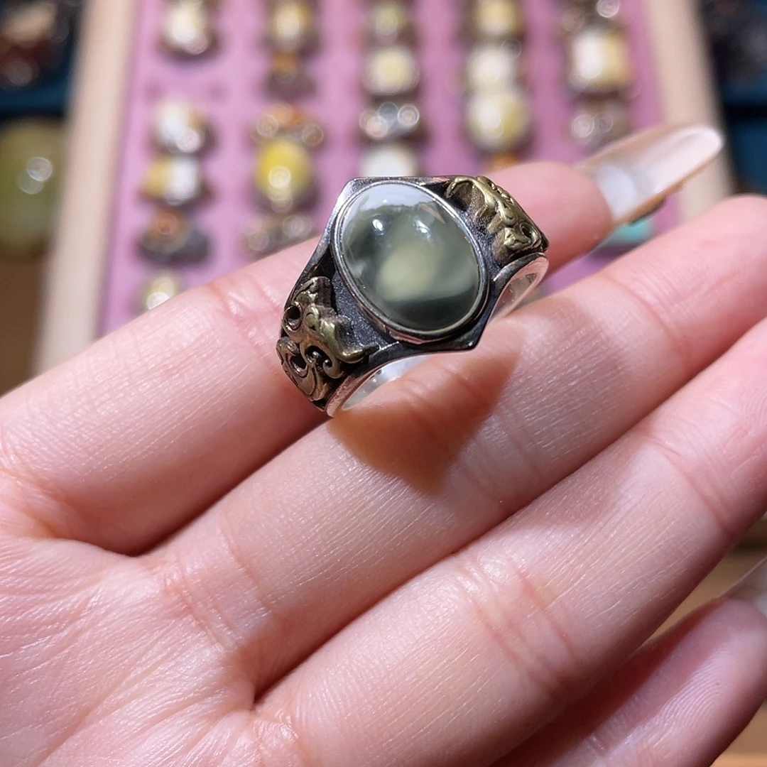 琥珀银S925镶嵌戒指戒指