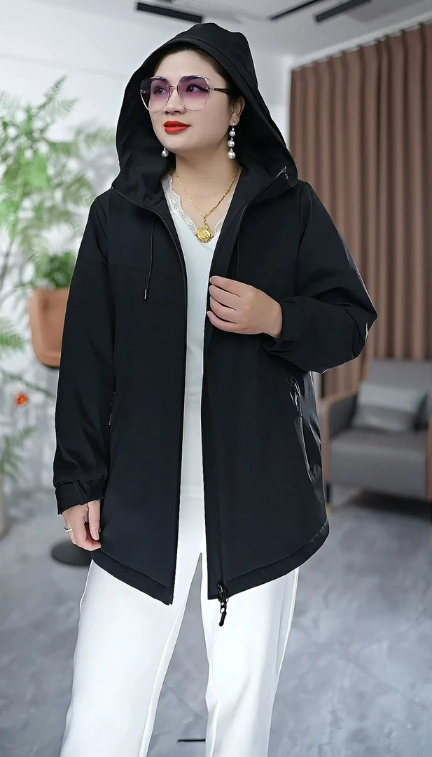 2527#加棉冲锋衣加肥加大码休闲气质连帽夹棉外套