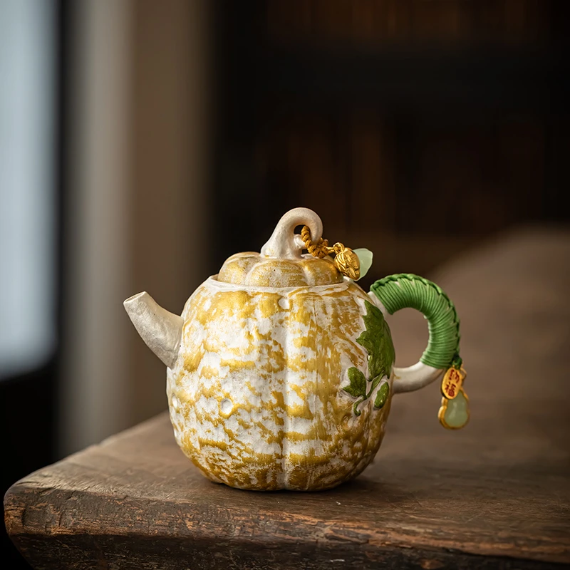 茶壶鎏银南瓜壶银壶功夫茶具单壶复古泡茶神器德化荏仟堂陶瓷茶具