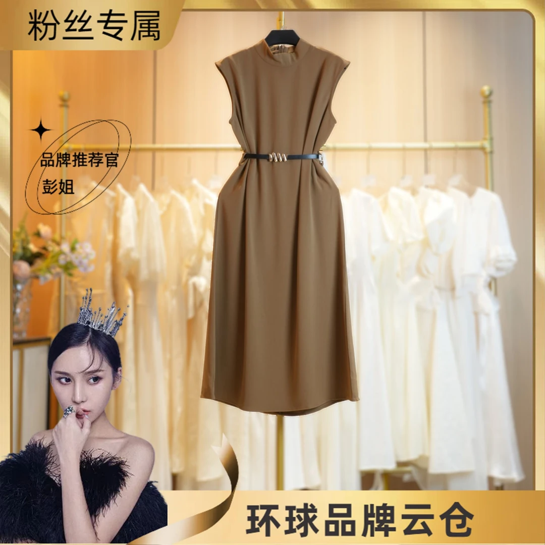 现货【RG2510】2025年新款复古时尚无袖轻奢气质百搭显瘦修身连衣裙
