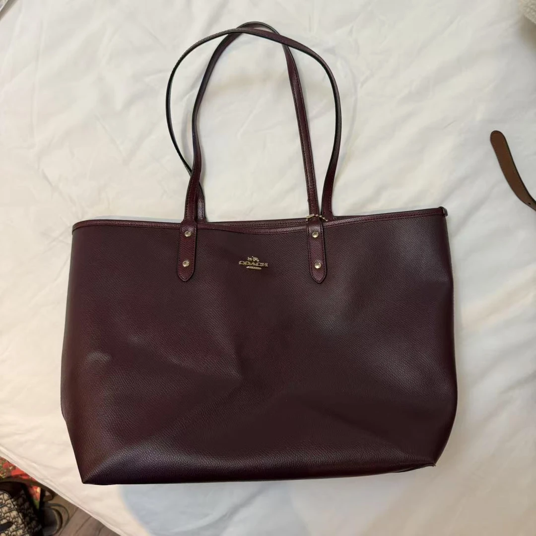 95新 COACH/蔻驰 蔻驰酒红色托特包