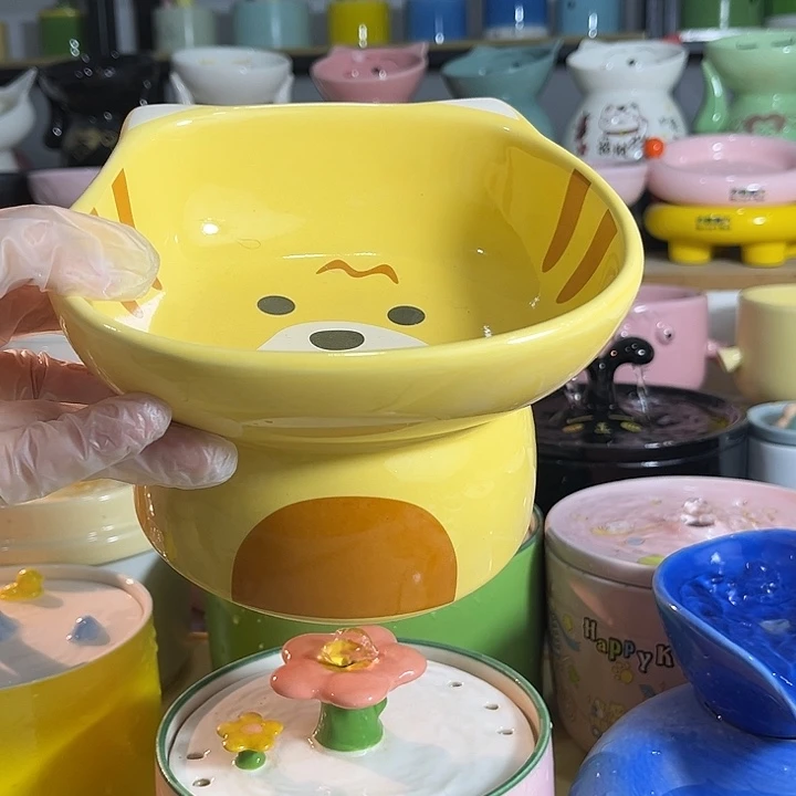 陶瓷可爱猫高脚陶瓷平口碗