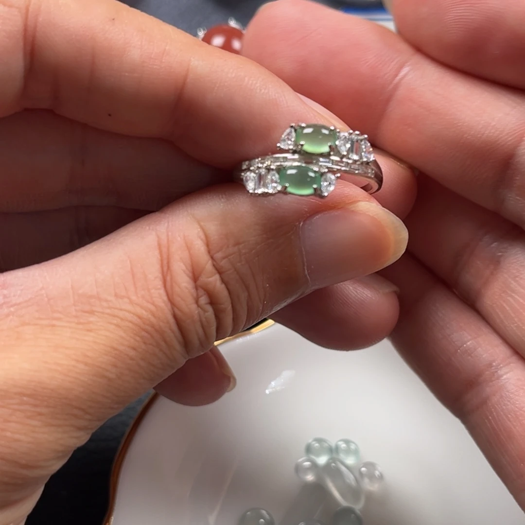 翡翠银S925镶嵌戒指缅甸翡翠A货