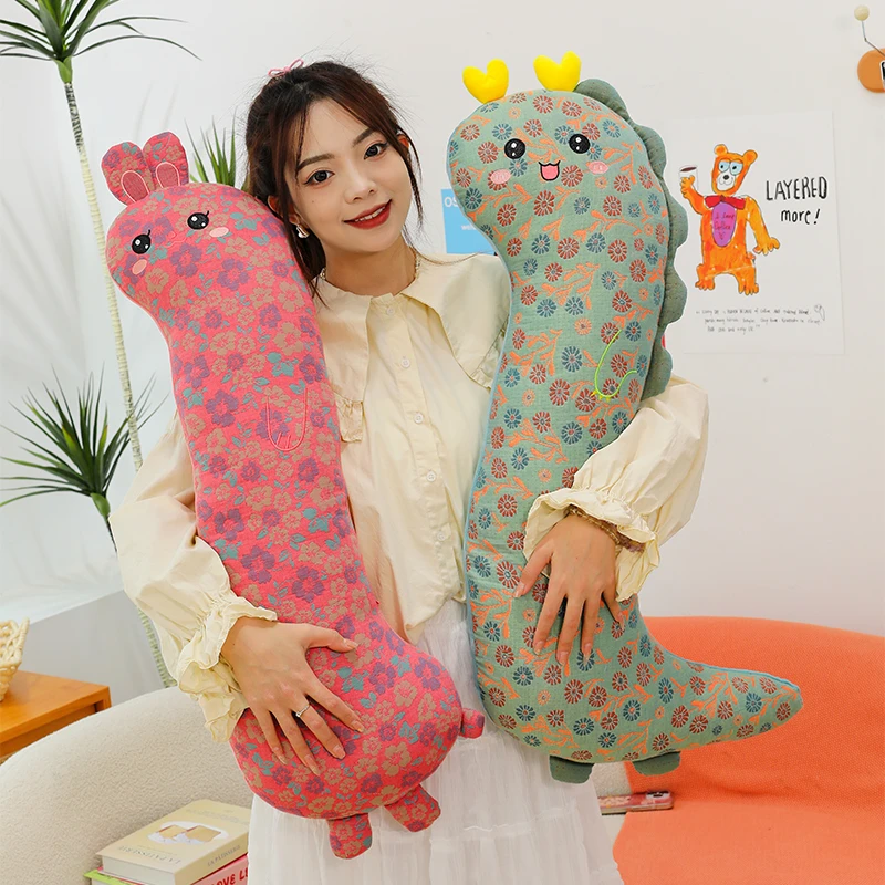 90CM新款Q版碎花小兔小龙母婴级布艺三层纱可爱陪睡大抱枕
