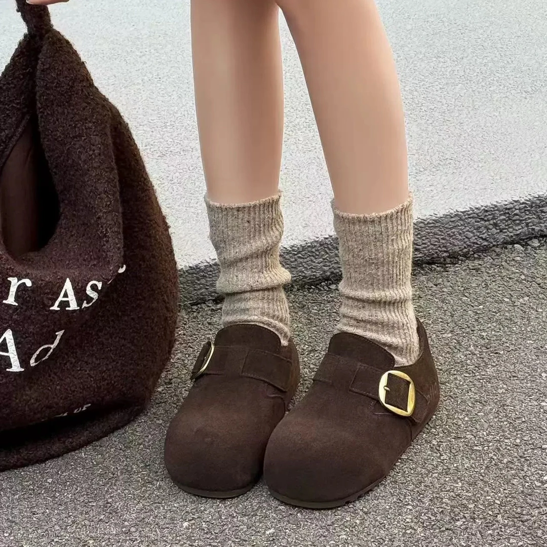 SUSU 厚底勃肯鞋复古加绒保暖一脚蹬雪地棉鞋25918右架4