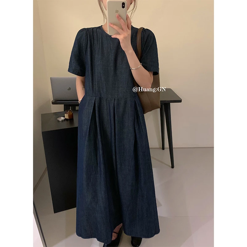 (清清)韩系圆领牛仔裙-8369